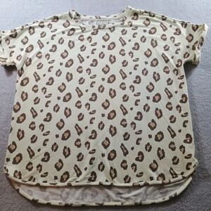 Wonderly Women Studio‎ Leopard Print Top Tan XL High-Low Hem Short Sleeve